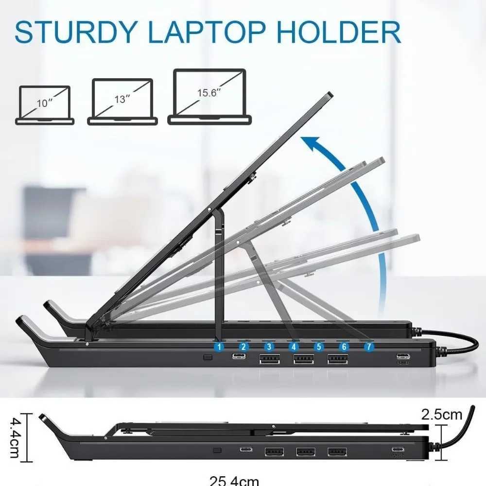Laptop stand with USB GRB aluminum alloy luminous stand adjustable heat dissipation docking station stand laptop standXJ220228