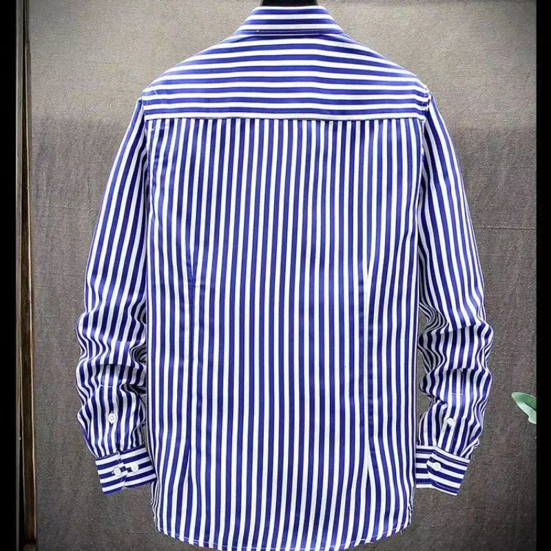 Mens Stretch AntiWrinkle Striped Shirt Formal Business Dress for Man Long Sleeve Slim Fit Casual Plaid Shirts S5XL 250226