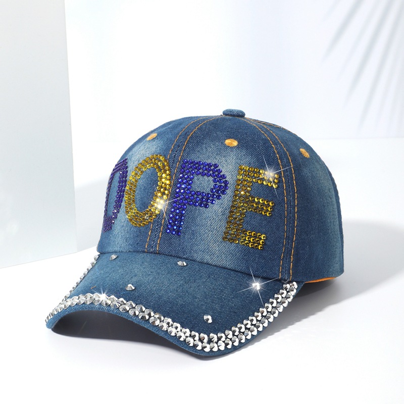 Soft top cowboy baseball cap female ins tide ladies fashion sunscreen rhinestone duck tongue hat summer hundred with sunshade hat