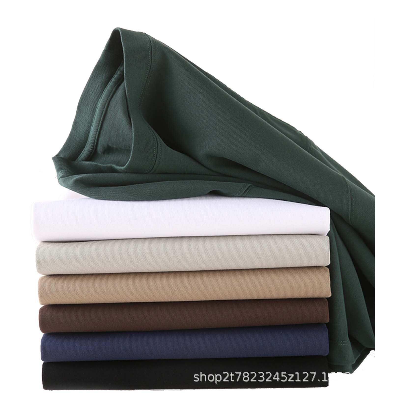 Designer's 320g American Style Large Threaded Neck Loose Shoulder Round Neck Short Sleeved T-shirt Fashion Brand Solid Color Bottom Shirt