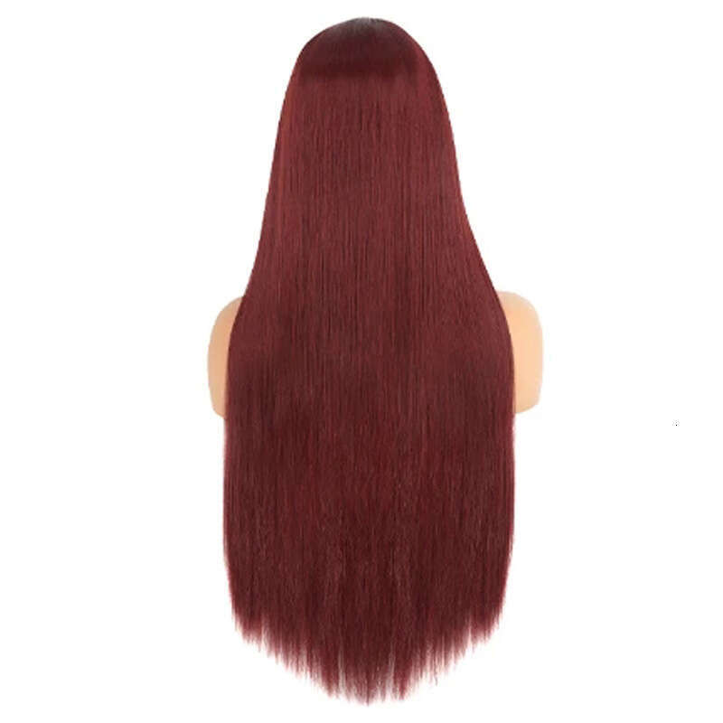 HD Front Lace Wig Front Lace Wig Women S Hand Hook Mid Split Long Straight Hair Synthetic Full Head Cover Lace Wig Wine Red