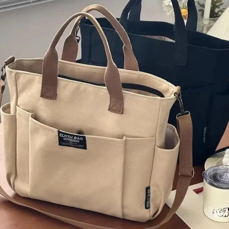 Urban Minimalist Female Student Large Capacity Commuting Horizontal Canvas Single Shoulder Diagonal Cross Portable Tote Bag 250218