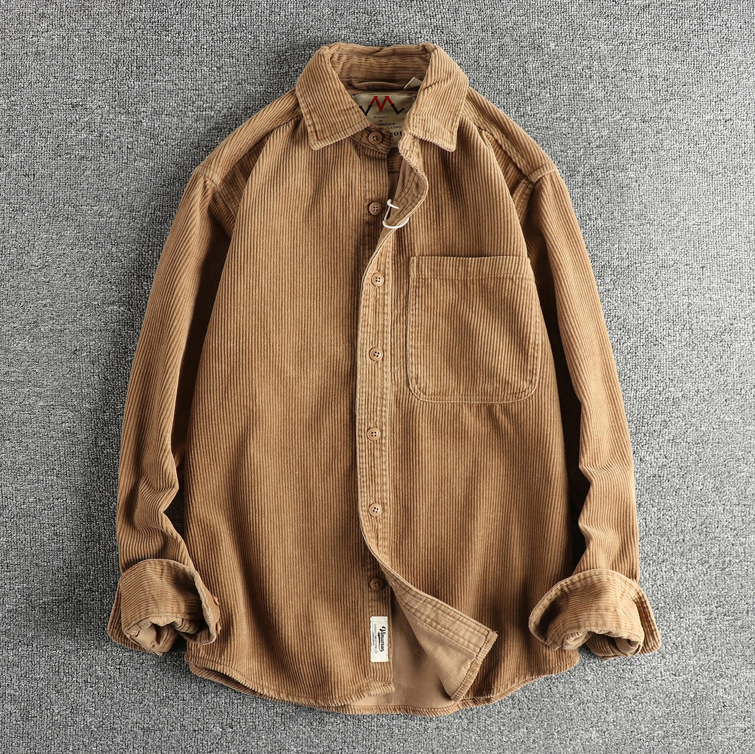 Autumn and winter custom woven cotton corduroy wash long sleeve shirt mens american retro trend single pocket coat 250226