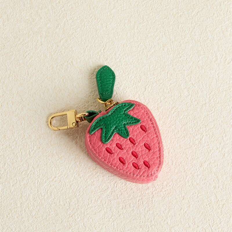 Strawberry Fruit Charm Coin Purse Cute Key Chain Mini Pouch Wallet Gift For Girl Women