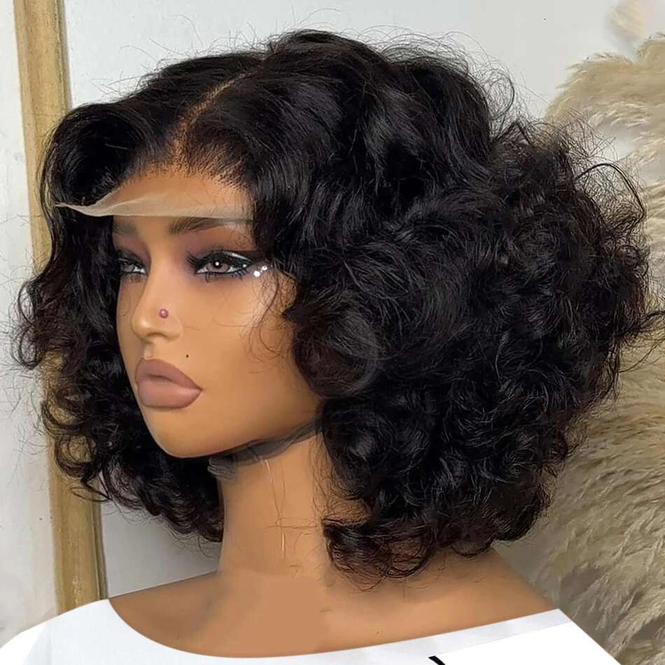 Brazilian Body Short Bob 13x6 HD Frontal 13x4 Transparent Front Human Hair Wigs Water Wave 5x5 Lace Closure Wig