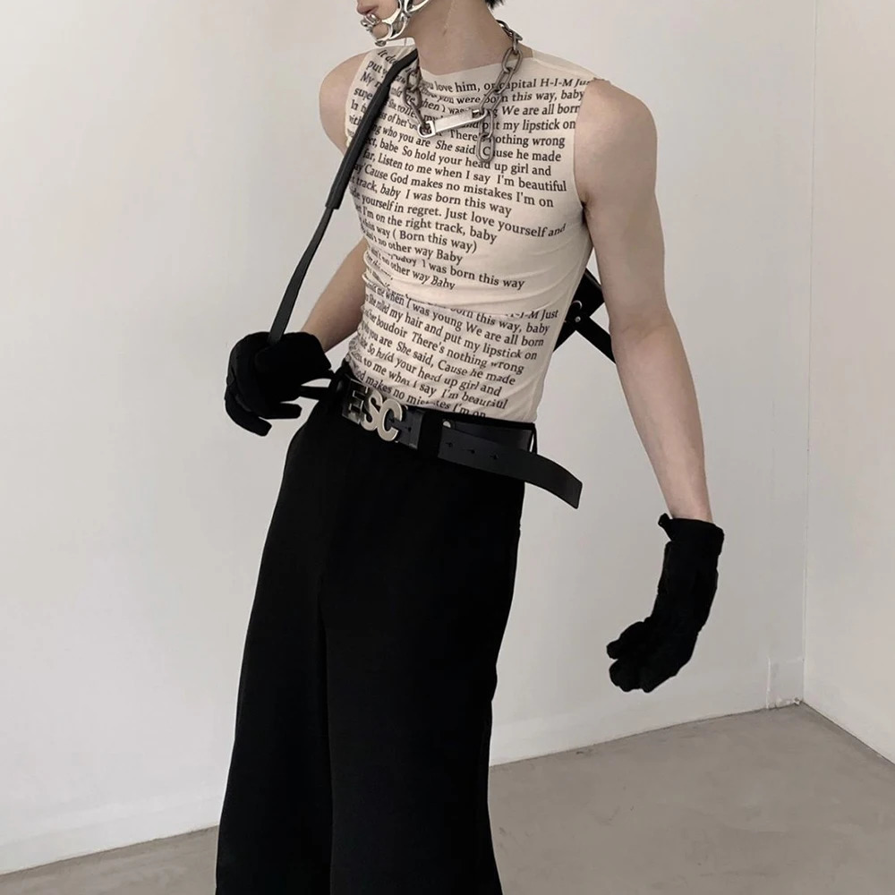 Sexy Tank Top Mens Mesh Tight Stretch Vests Trend Fashion Y2k Streetwear Singlet Sleeveless Top Tees LGBT Unisex Undershirts 250226