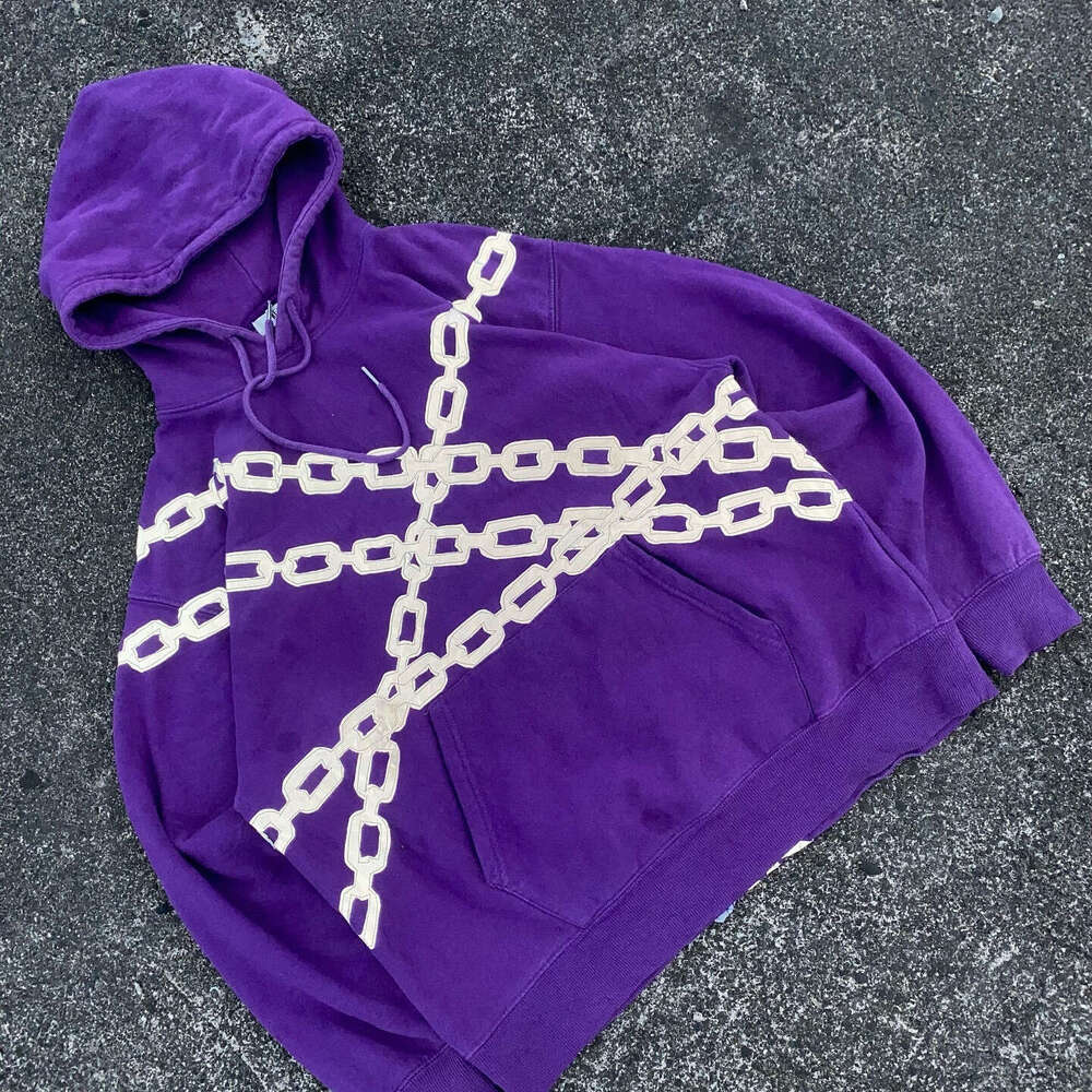 International Station Winter Trendy Men's and Women's Same Style Purple Shackle Embroidered Hoodie