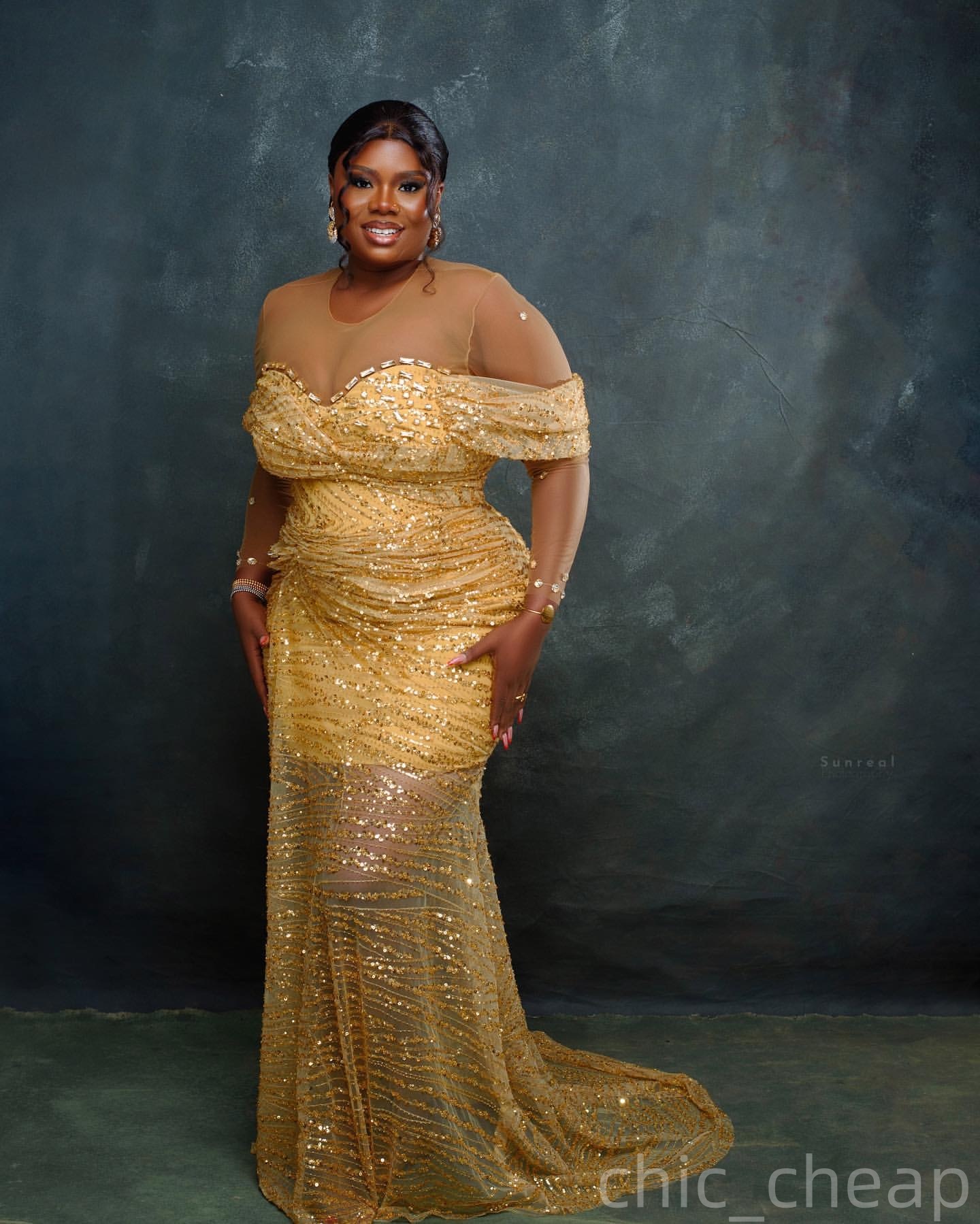 Gold Mermaid Prom Dresses 2025 Crystals Sheer Neck Sequined Evening Formal Party Second Birthday Engagement Gowns Plus Size Dress For Special Occasion
