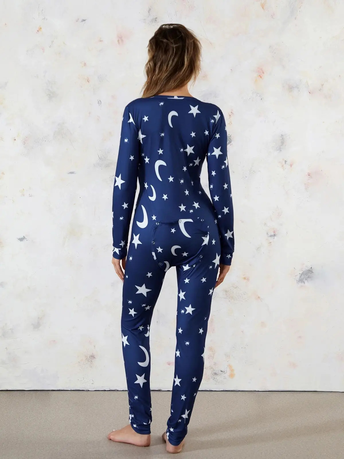 Women Buttoned Flap Jumpsuits Sleepwear Cow Printed Long Sleeve V Neck Bodycon Romper Spring Fall Loungewear 250225