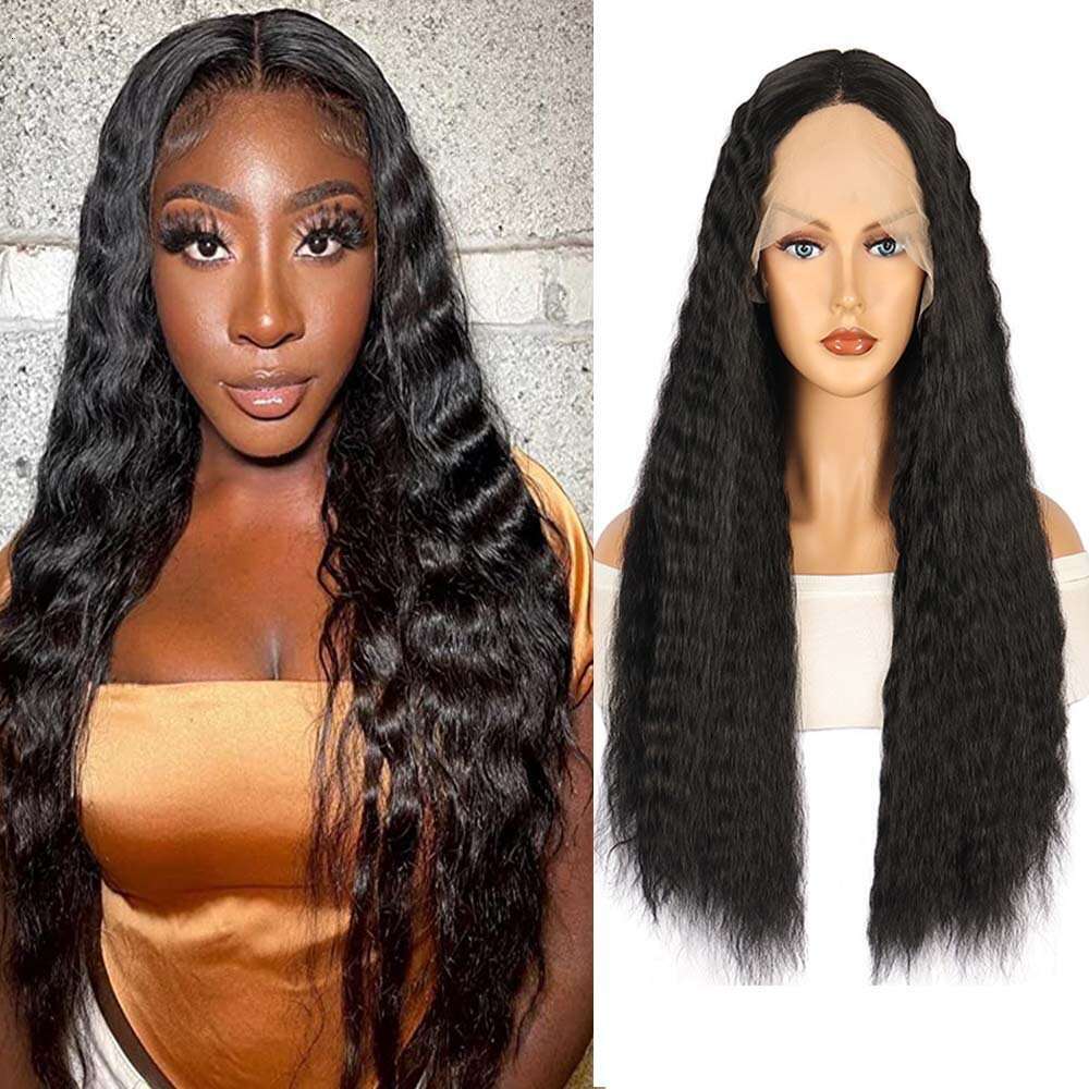 HD Front Lace Wig Front Lace Female Hand Hook Micro Long Curled Hair Synthetic Headset Deep Wave Wig Black