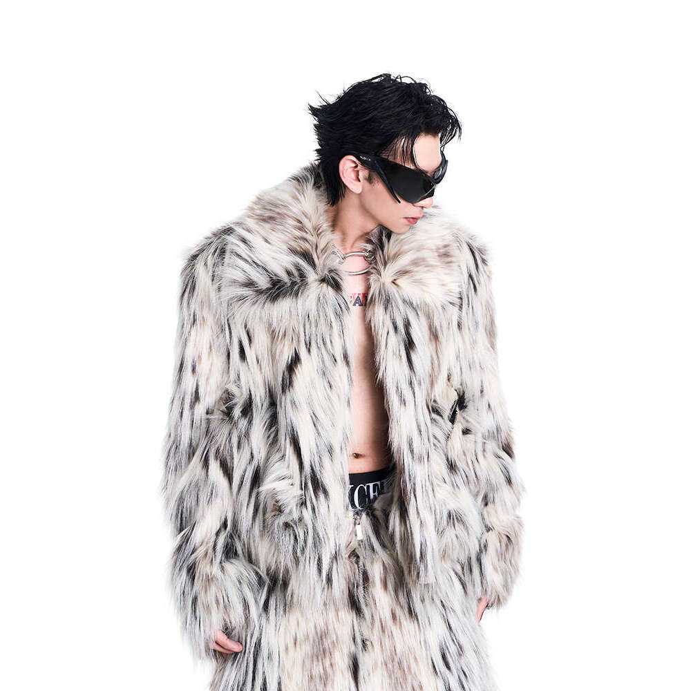 Leather Pants START High-End Series Leopard Print Long Coat For Men's Autumn And Winter Short Style Imitation Fur