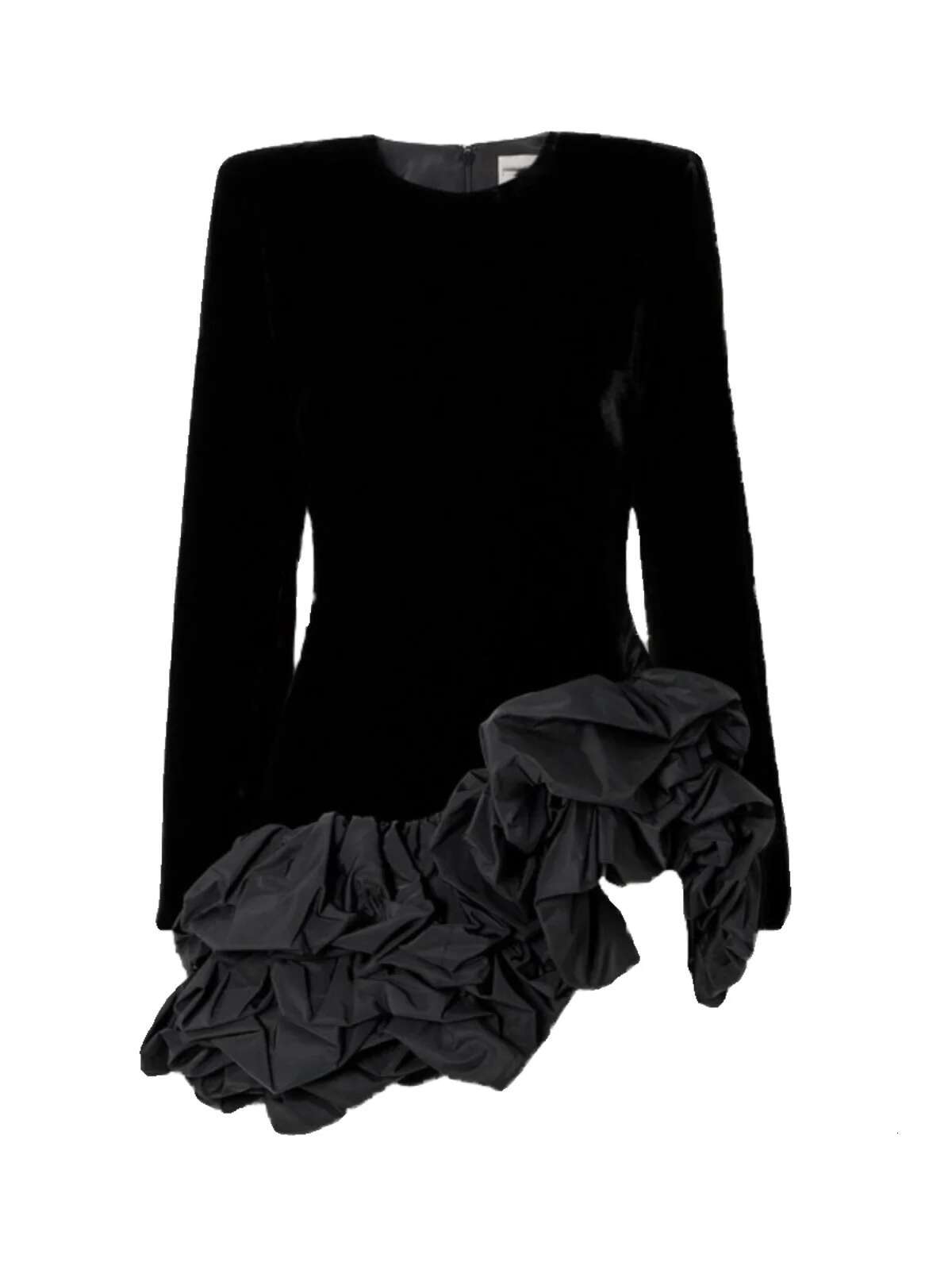 Designer Autumn Winter Patchwork Layered Ruffle Veet Cake Dress Women Long Sleeve Fashion Elegant Short Prom Evening Dresses