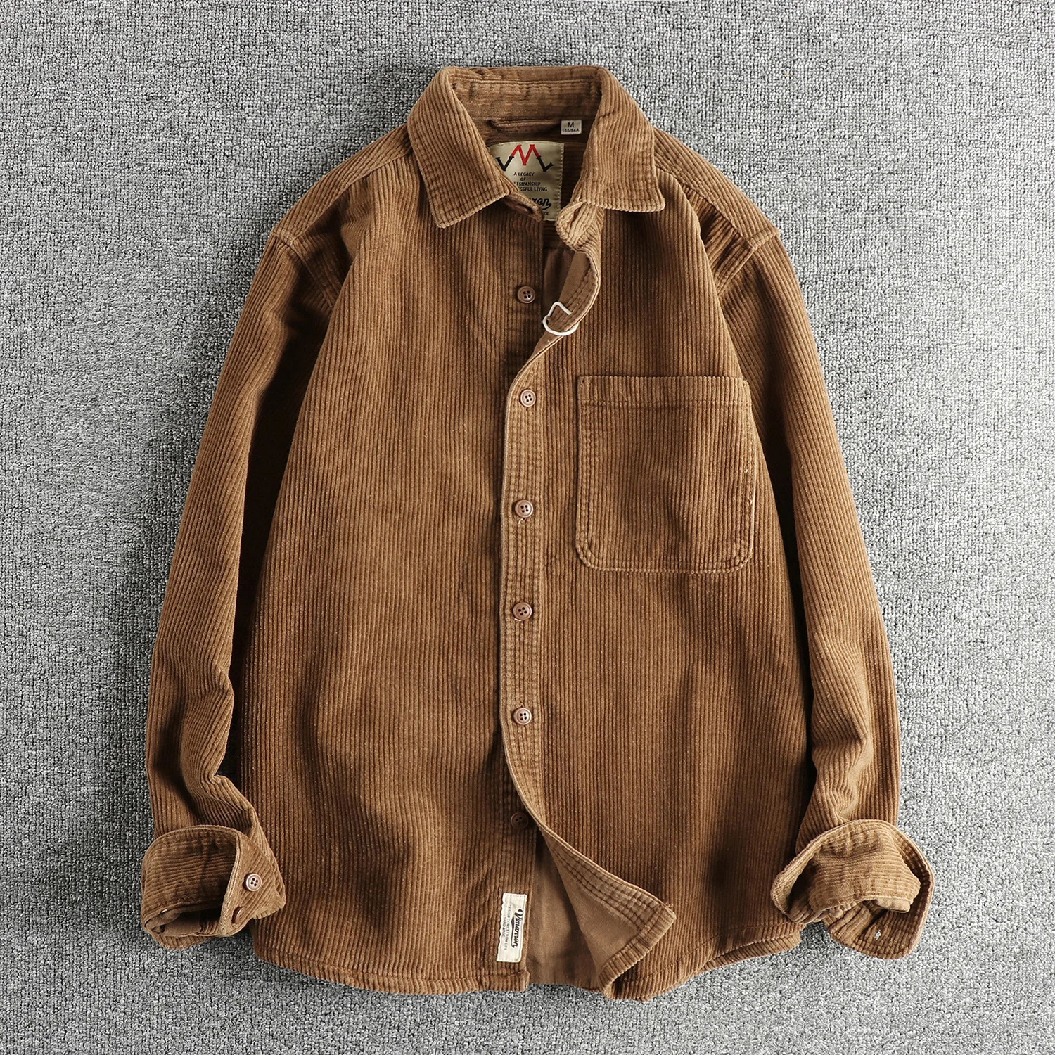 Autumn and winter custom woven cotton corduroy wash long sleeve shirt mens american retro trend single pocket coat 250226