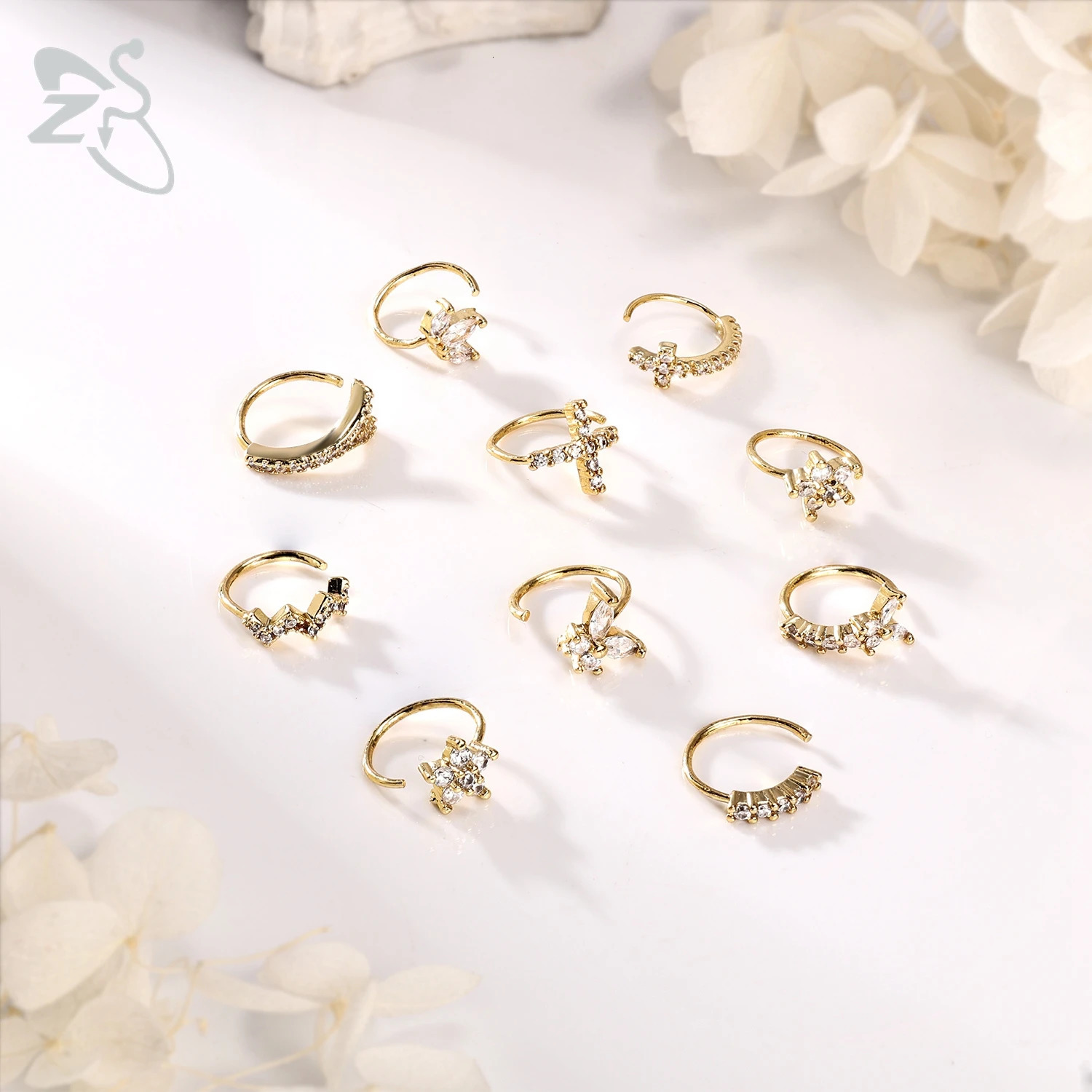 ZS 1 Set CZ Crystal Hoop Nose Ring For Women Girls Butterfly Cross Shape Nostril Piercings Ear Cartilage Helix Piercing Jewelry 250227
