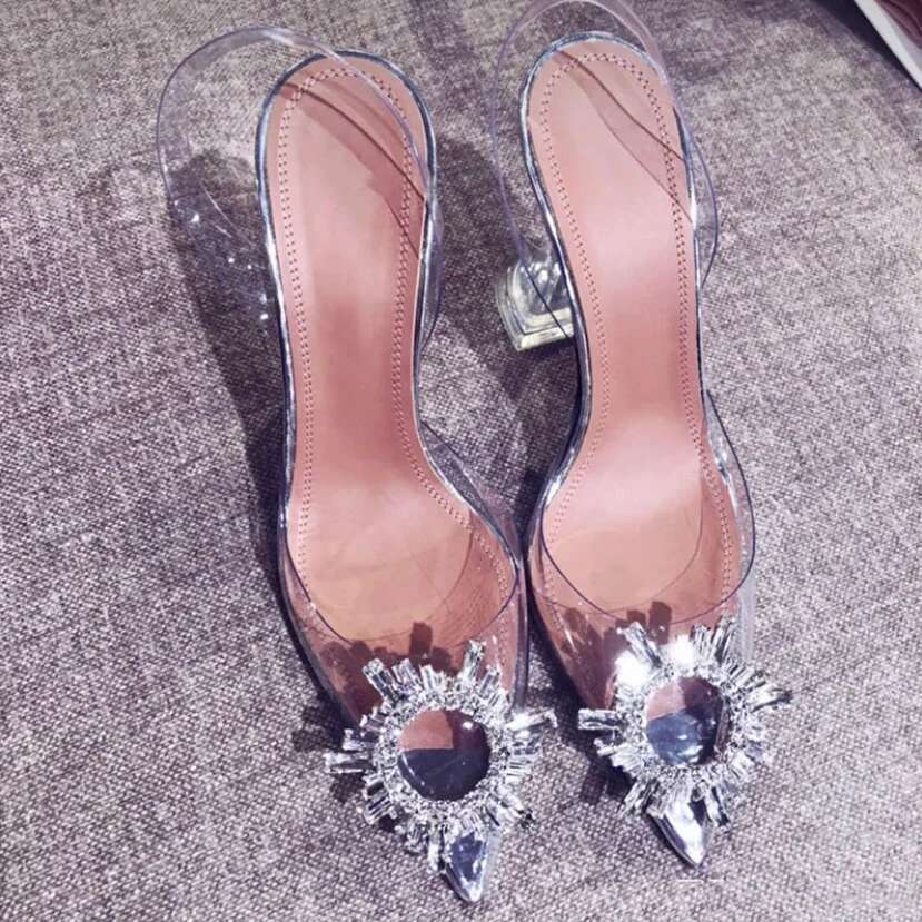 Sandals Transparent PVC Pointed Clear Crystal Cup High Heel Sexy Summer Shoes Peep Toe Women Pumps Size 43
