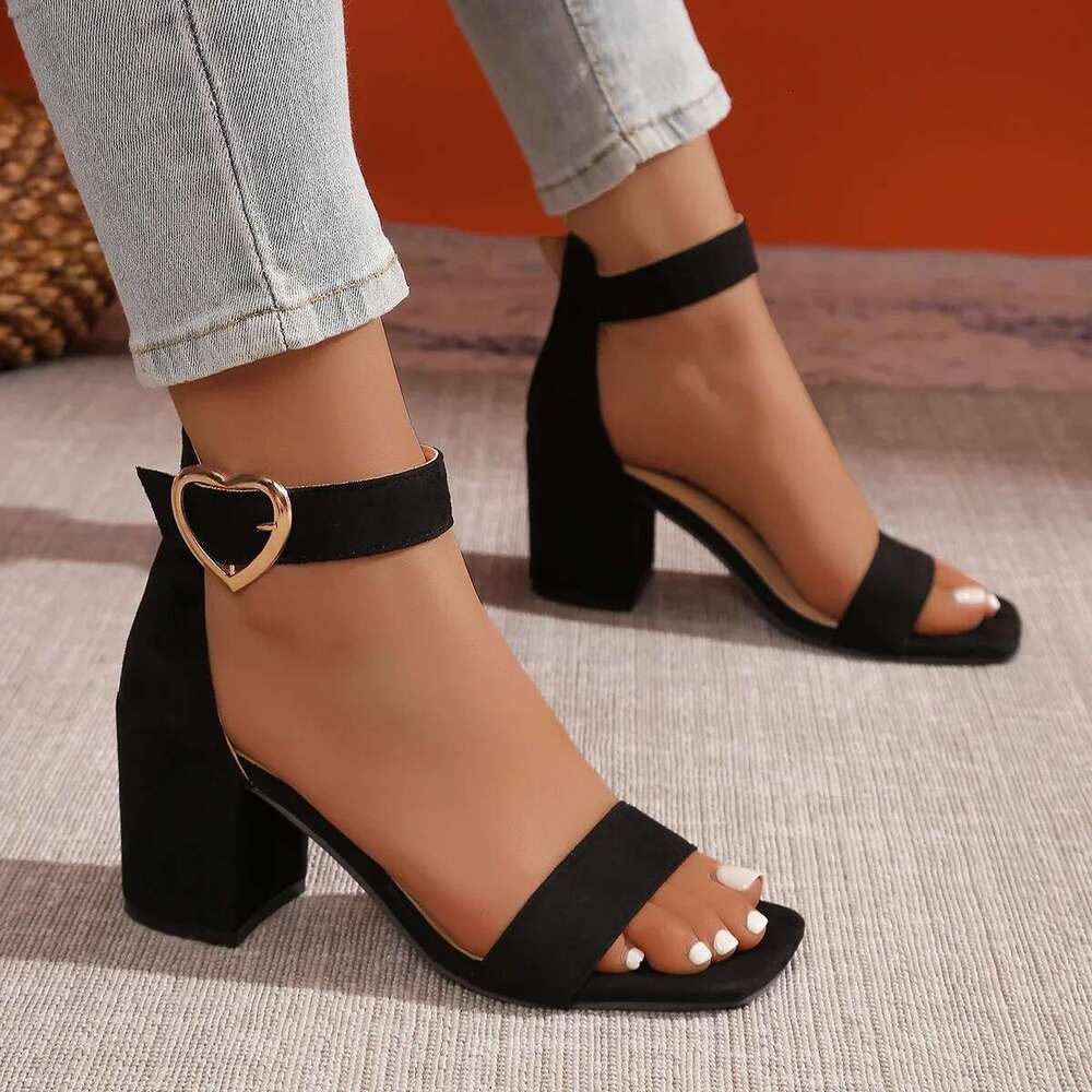 Women New Summer Fashion Medium High Heels Outdoor Elegant Wedding Shoes Bridal Plus Size Buckle Strap Sandals