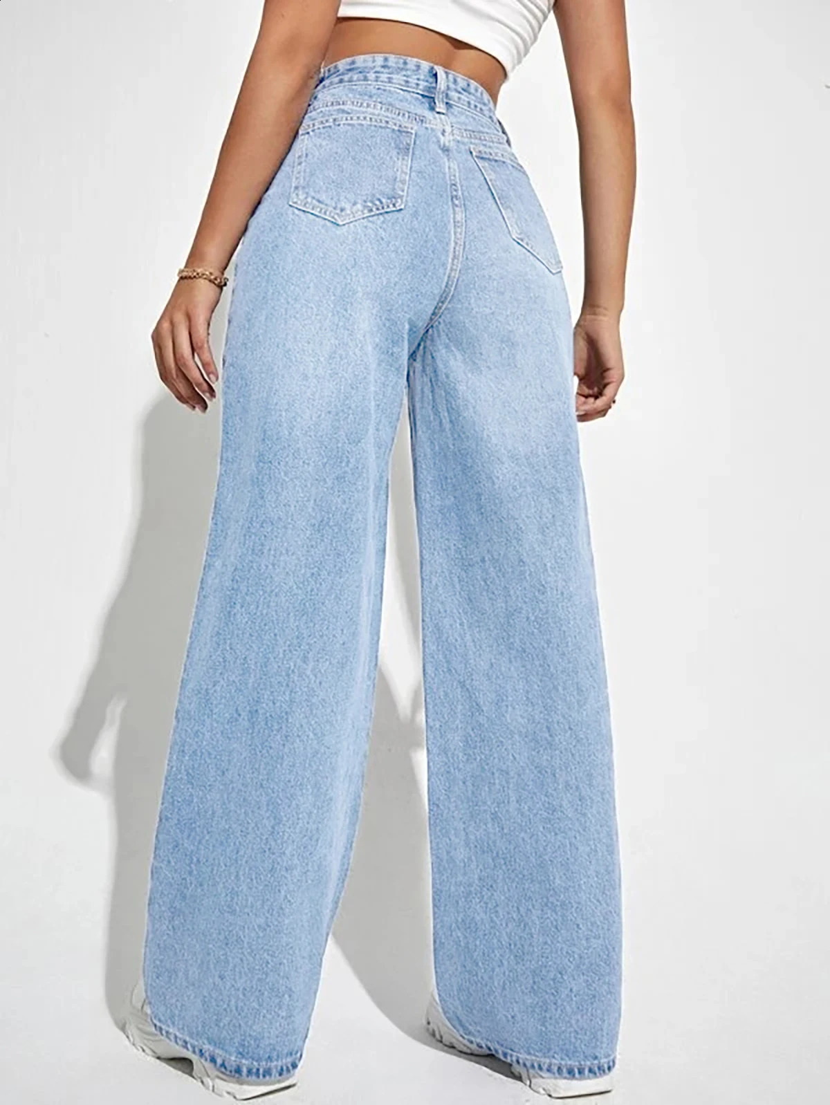 womens wear European and American loose Denim wide leg pants slimming high waist allmatch jeans for women 250228
