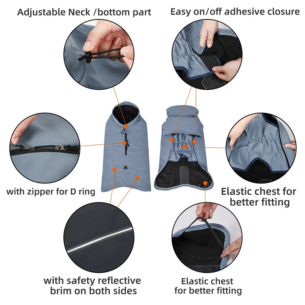 Waterproof Jacket for Large Dogs Flexible Chest Fleece Lining Soft Shell Outdoor Dog Jackets Safety Reflective Pet Clothes Coat 250226