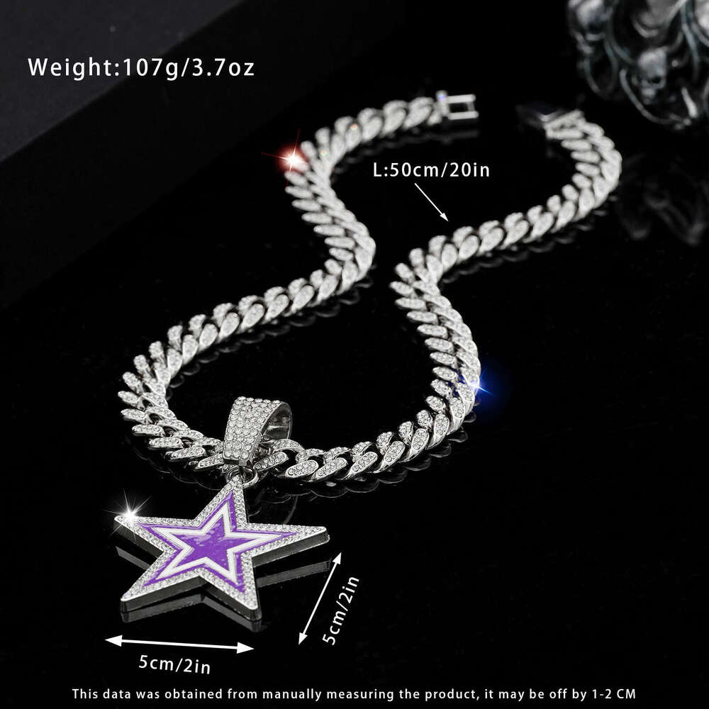 Fashion full dia blue pentagram necklace accessories, men's and women's personalized hip-hop pendant, single pendant