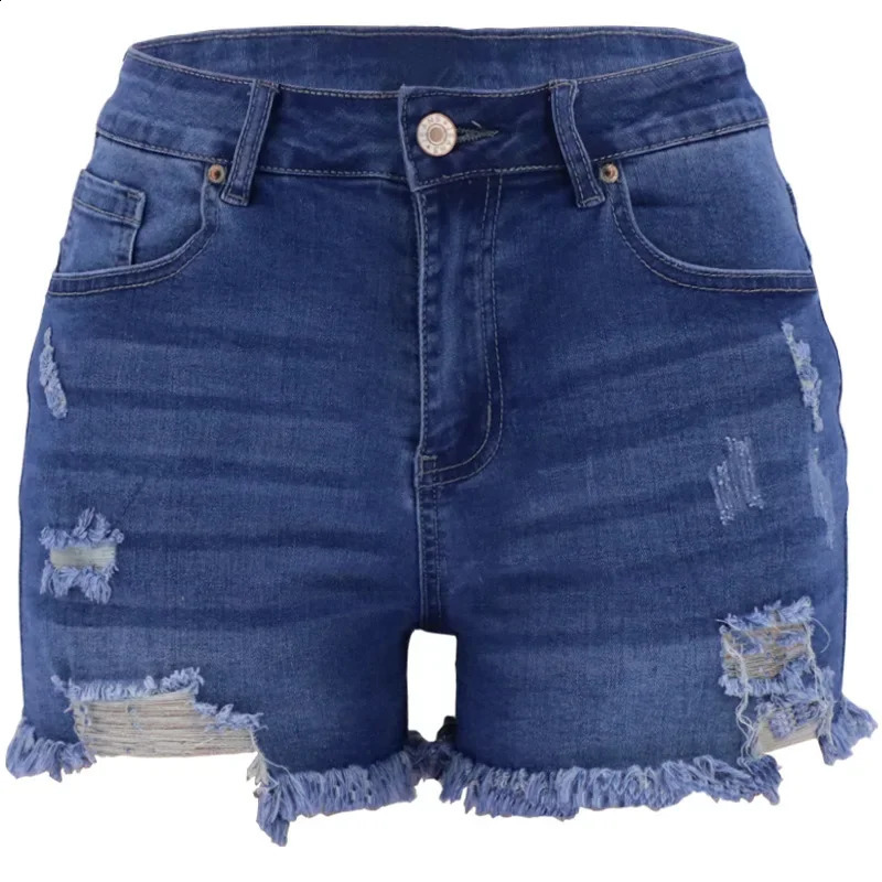 2024 Trendy Fourcolor Hole Lifting Hip High Waist Womens Denim Shorts Plus Size Clothing Short 250228Z