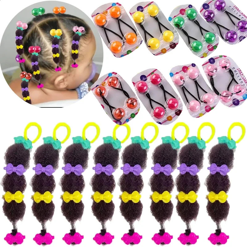 8PCS Kids Cute Small Bubble Puff Afro Elastic Band Beads Set for Girls Ponytail Hair Extension Accessories Braided 250227