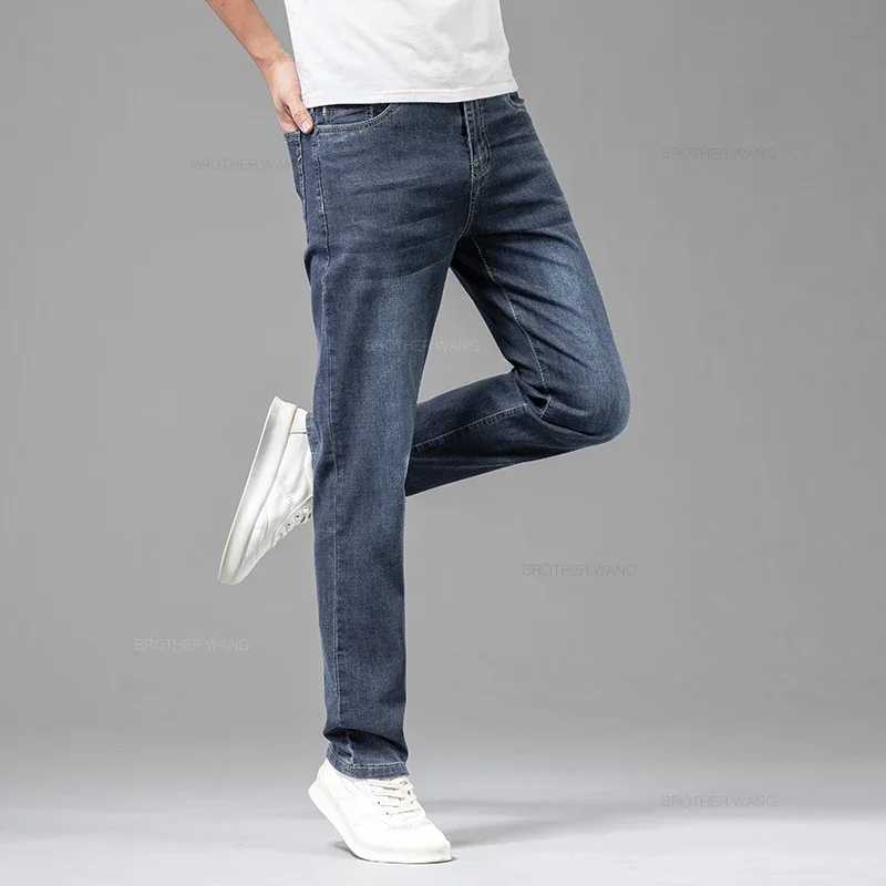 Summer Thin Mens Elastic Cotton Jeans Fashion Gray Comfortable Business Straight Casual Pants Brand Male Clothes Trousers M250609