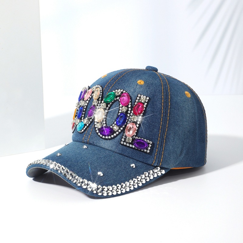 With diamond cowboy baseball cap spring and autumn inlaid diamond duck tongue cap baseball cap Ms. outdoor leisure versatile sunshade cap tide