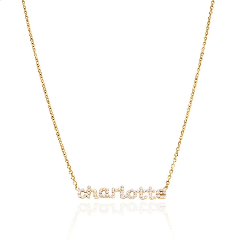 Personalized Pearl Name Necklace Custom Mini Letters Stainless Steel Pendent Gold Plated Chocker For Women Gift Elegant Jewelry 250221