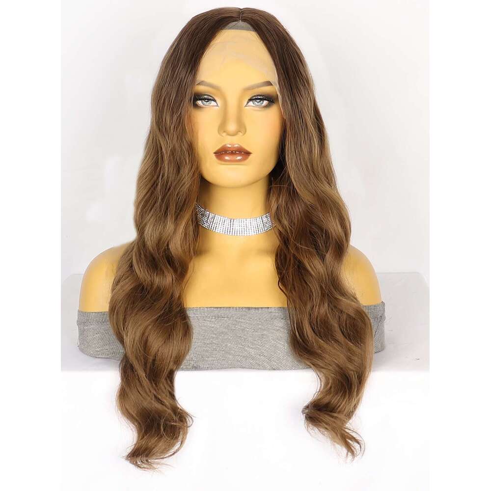 HD Front Lace Wig Front Female Hand Hooked Big Wave Long Curled Hair Synthetic Full Headset Lace Wig Pickled Gradient Gold