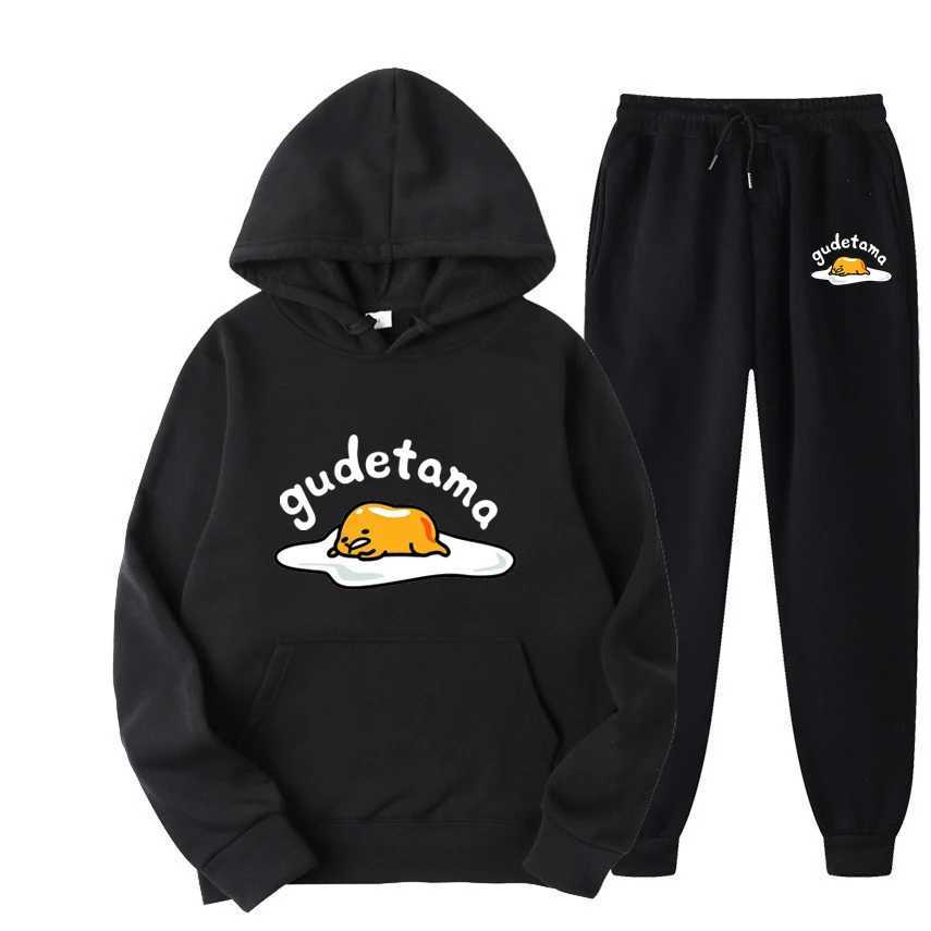 Gudetama Cartoon Anime Women Sweatshirt Sweatpants Set Fashion Men Pullover Pants Suit Spring Autumn Couple Hoodie Pant Sets X250228
