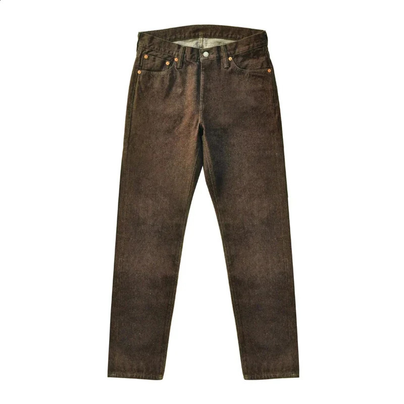 Saucezhan Mens Jeans Brown Trousers Selvedge Denim for Men Taper Fit vintage 138 Oz 250228Z