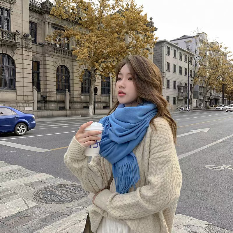 K013 Cashmere scarf women winter thick solid color wool scarf versatile Korean shawl men autumn and winter white scarf wholesale