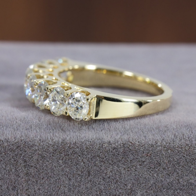 18K Yellow Gold 8 Stones 4.5*3.2mm Oval Cut Lab Diamond Ring Womens Eternity Solid Gold Half Prong Set CVD Diamond Gold Ring For Wedding Anniversary G
