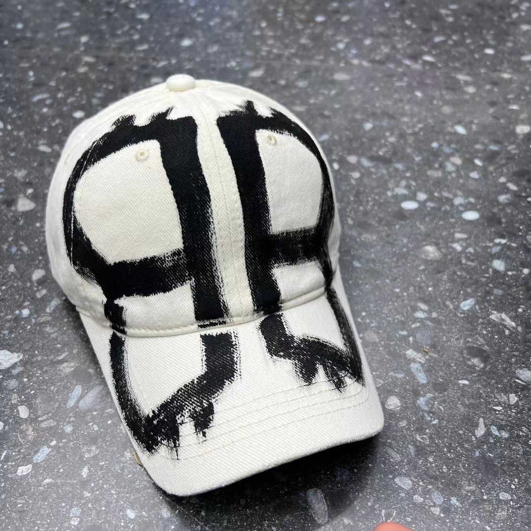 Wide Brim Hats Bucket Hats Korean version internet celebrity trendy brand hand painted letter baseball cap for women in spring and summer washed and w