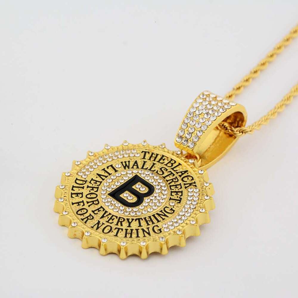 Hip Hop Versatile Full Dia B-shaped Round Label Pendant Personalized Men's and Women's Necklace Cuban Chain