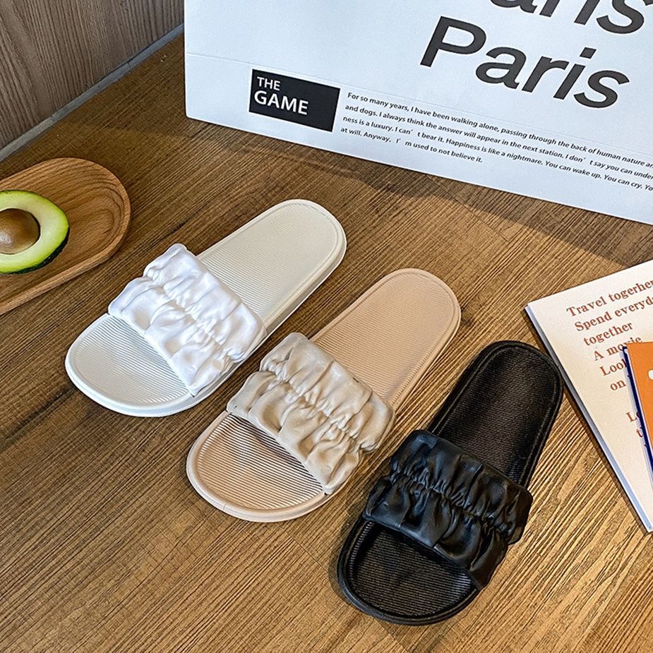 Slippers For Women In Summer Fashionable Fairy Style Flat Pleated Shoe Upper Suitable For Indoor And Outdoor Wear Student One Line Slippers Cool Slipp