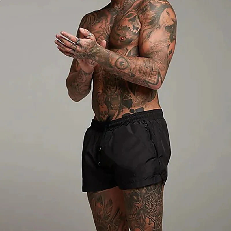 Mens Shorts Outdoor Running Pocket Drawstring n Elastic Waist Solid Color Comfortable Breathable Cotton Blend 250228Z