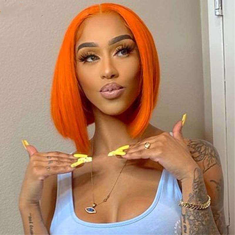 HD Front Lace Wig Front Female Hand Hook Bob Inner Buckle Short Straight Fiber Headset Lace Wig Orange