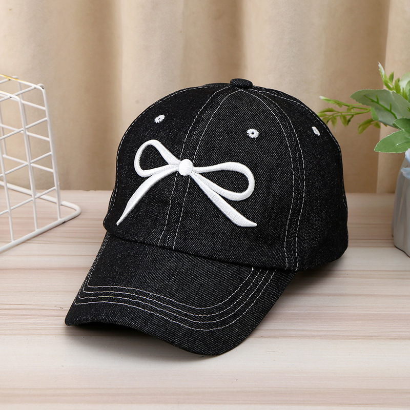 Korean light blue baseball cap female simple versatile bow tie duck tongue cap casual wind sunscreen sun hat sub