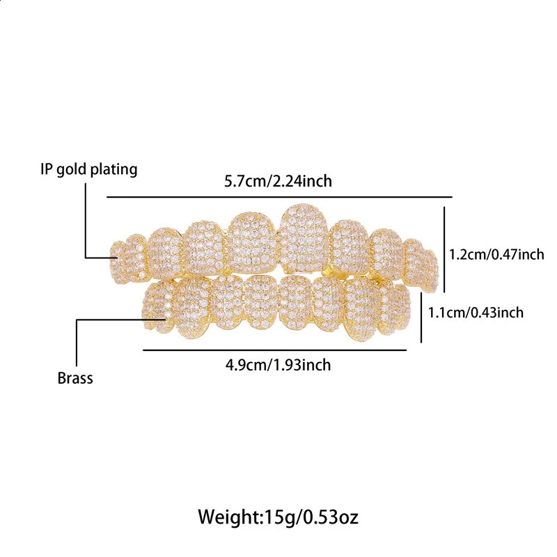 Hip Hop 10 full CZ stone long tooth hat cubic zirconia ice out micro paving mens and womens jewelry top and bottom charm grill 250219