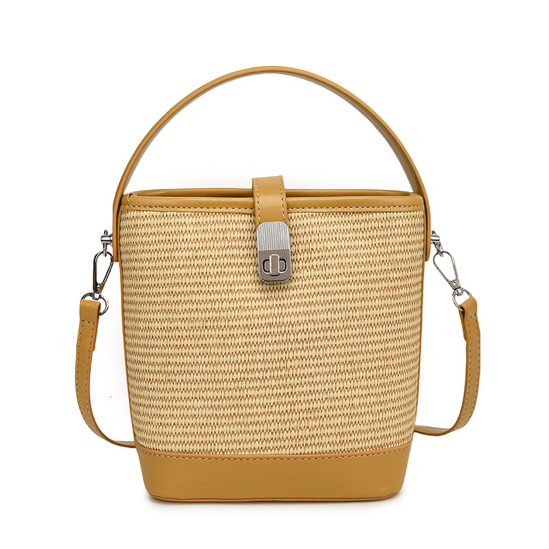 Super popular niche grass for women 2024 new summer color blocking versatile woven crossbody water bucket bag, mobile