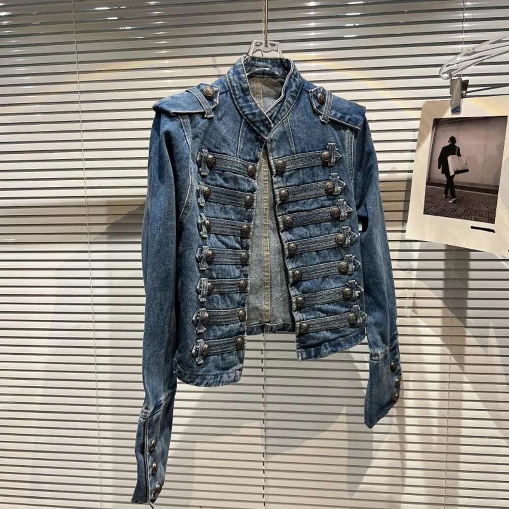 Womens Slim Metal Rib Button Design Denim Top Short Style Fashion Outer Washed Jacket Women's Clothing 2024 Spring Autumn New