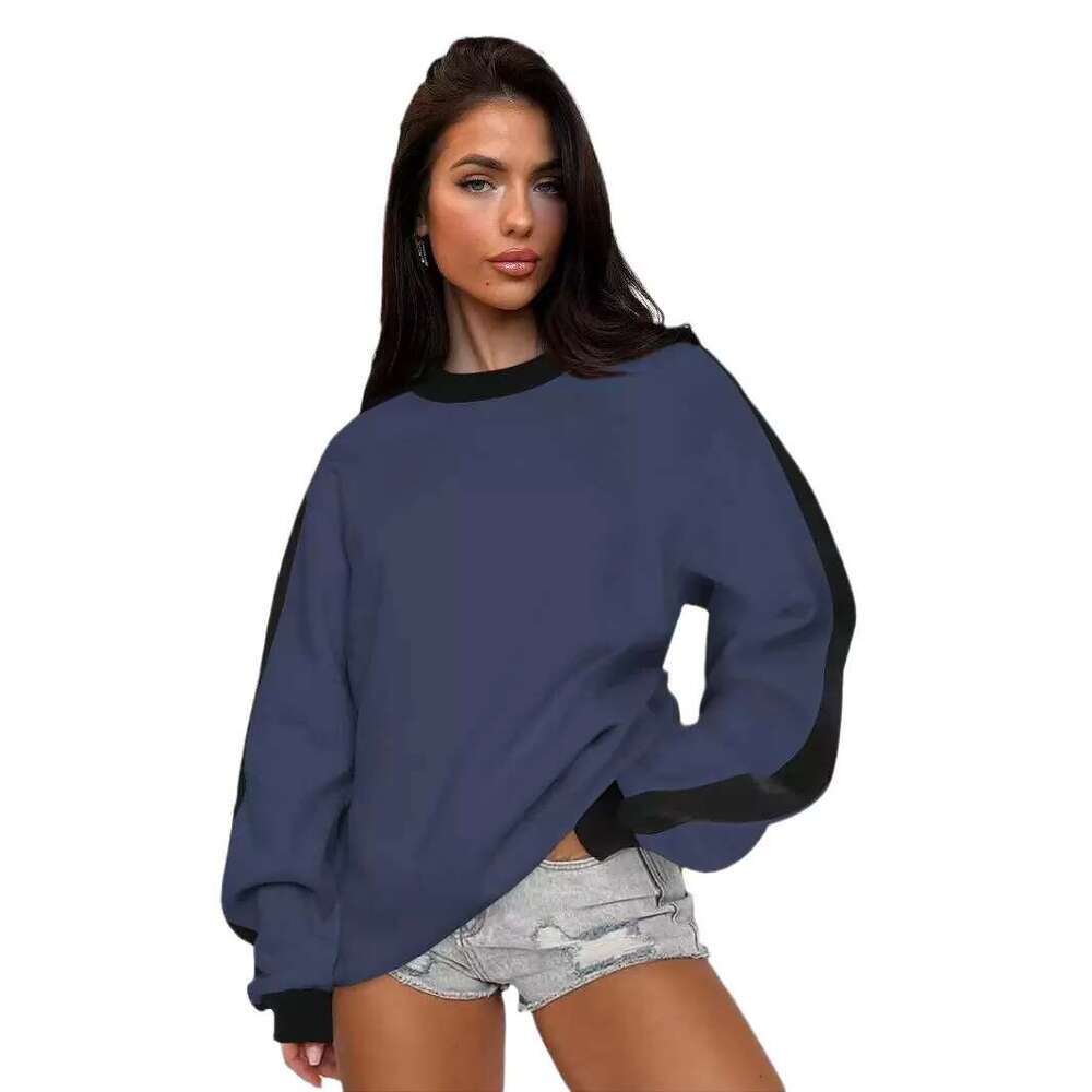 Trendy O-Neck Pullover Hoodie For Women Long Sleeved Knitted Sweatshirts Contrast Colors Autumn/Winter Winter Front Design