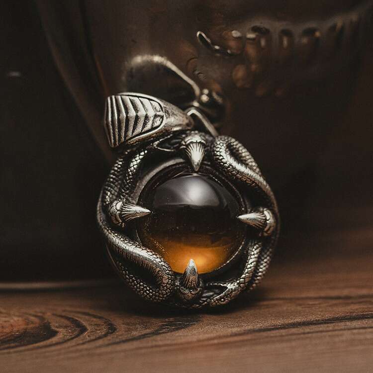 Endless Radiance Pendant Pure Sier Men's Made of Old Hip Hop Necklace with Amber Stone Inlay