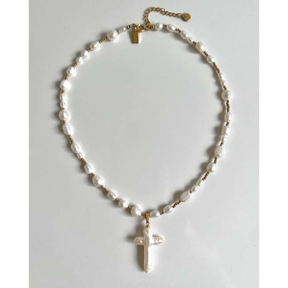 Hot selg pearl cross shell necklace, artistic Baroque style necklace