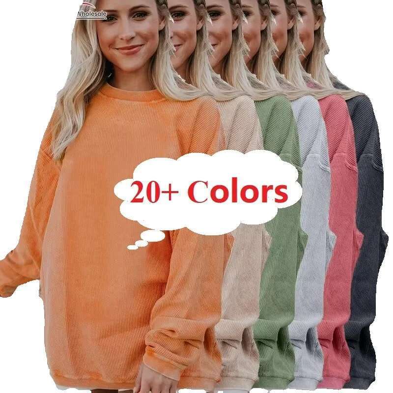 Wholesale Fall Printed Vintage 2025 Custom Blank Corduroy Pullover Corded Crewneck Sweatshirt For Women