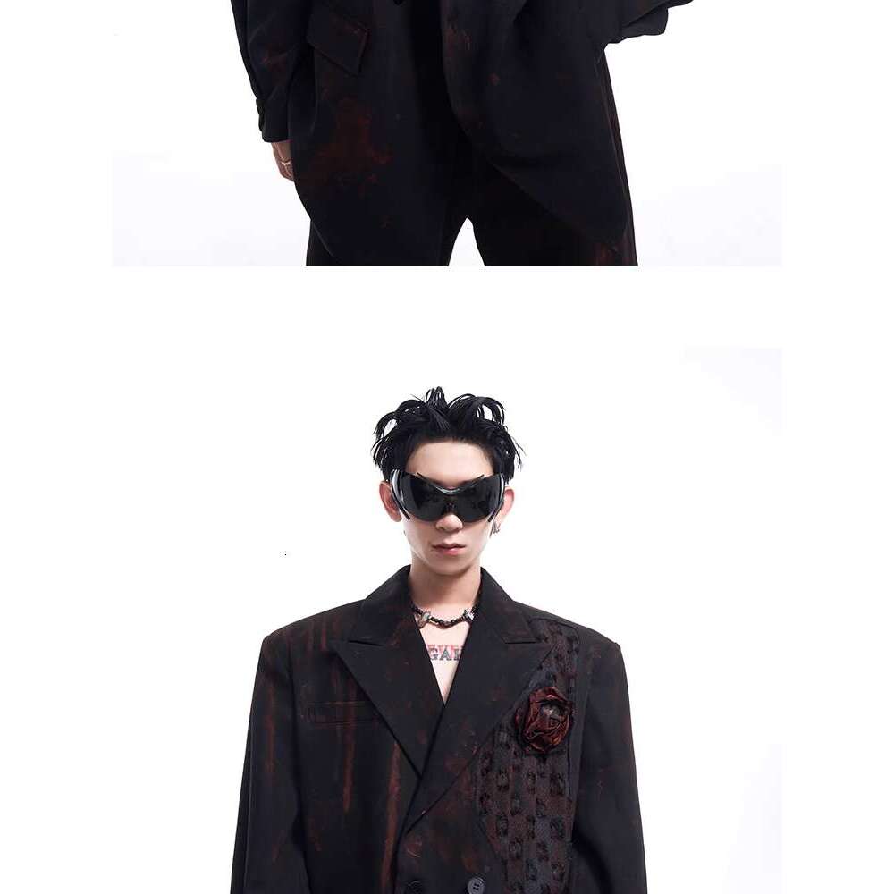 Leather Pants STARTEXCEEDED "Night Rose" Handmade Graffiti Jacket For Men's Autumn And Winter Nightlife High-End Suit coat