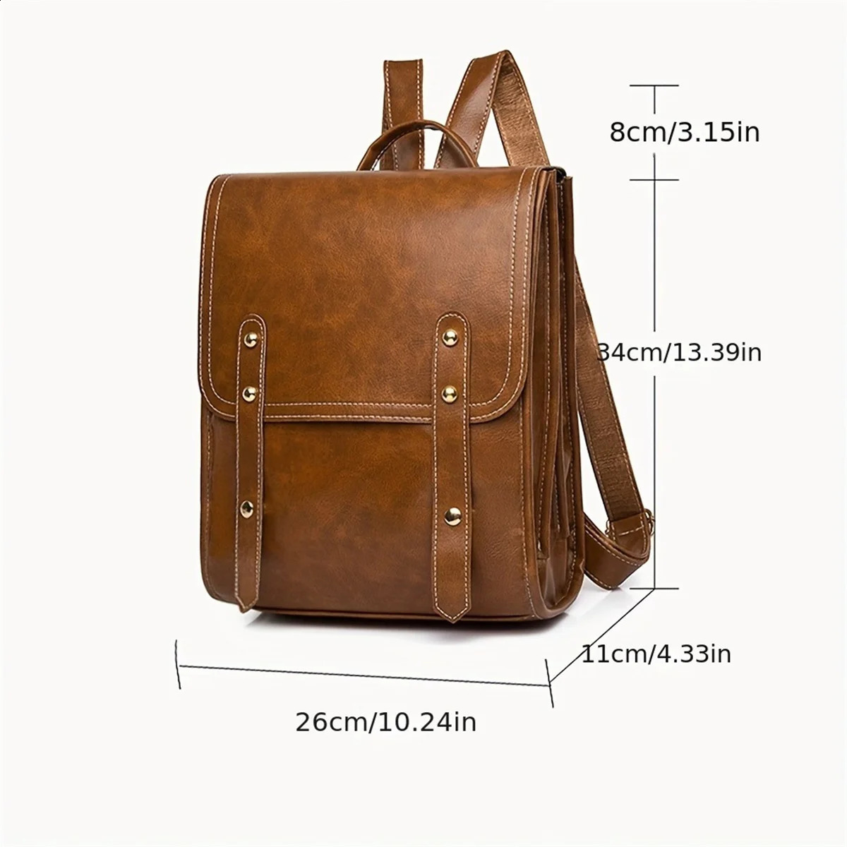 Ship from US Vegan Leather Backpack Vintage Laptop Bookbag For Women Men Brown Faux Purse Weekend Travel Daypack 250304FBB