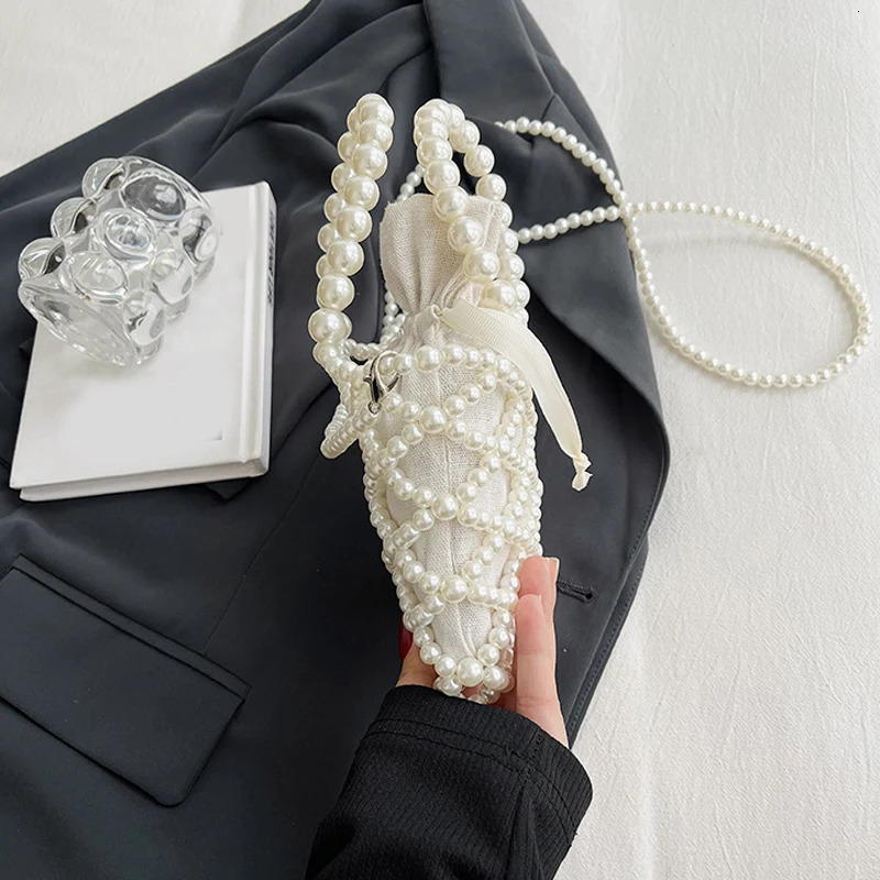Handmade Pearl Bag Sweet Shoulder Tote Bead Handbag Women Summer Party Small Bucket Purse 250221