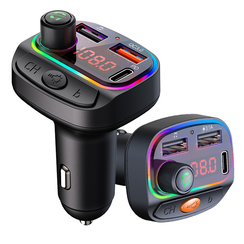C14 C15 Car Bluetooth MP3 Player Atmosphere Light QC3.0 PD 20W Fast Charging FM Broadcaster For iPhone 16 15 14 13 12 Plus Pro Max Samsung Google Ando